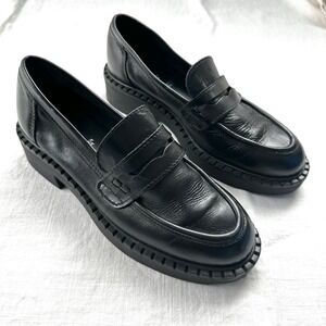 Schuh Lillian loafers in black leather Platform Lug Sole Chunky Black Shoes 38‎